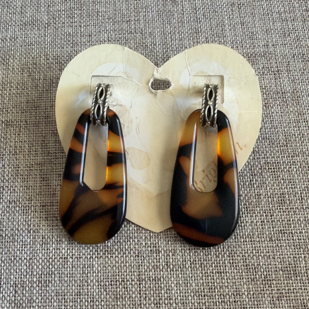 Brighton Desert Sky Tortoise Post Dangle Oval Earrings Brown Gold JE7162 NWT